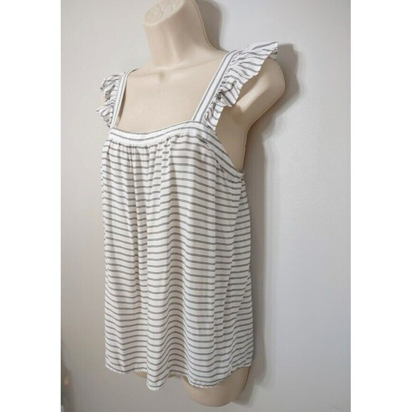 LOFT White and Black Striped Ruffled Strap Tank Top XS - Picture 3 of 6